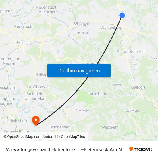 Verwaltungsverband Hohenloher Ebene to Remseck Am Neckar map