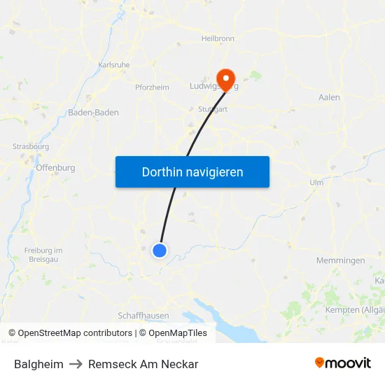 Balgheim to Remseck Am Neckar map