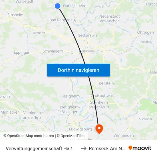 Verwaltungsgemeinschaft Haßmersheim to Remseck Am Neckar map