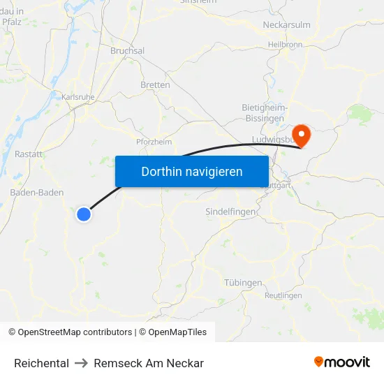 Reichental to Remseck Am Neckar map