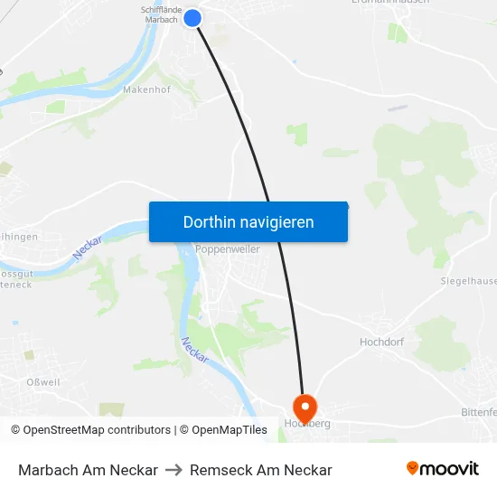 Marbach Am Neckar to Remseck Am Neckar map