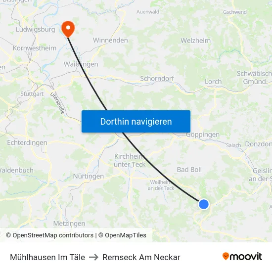 Mühlhausen Im Täle to Remseck Am Neckar map