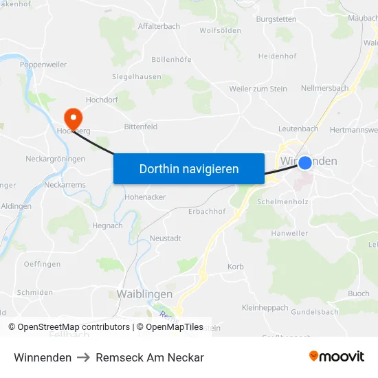 Winnenden to Remseck Am Neckar map