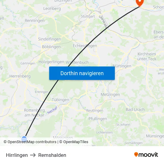 Hirrlingen to Remshalden map