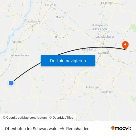 Ottenhöfen Im Schwarzwald to Remshalden map