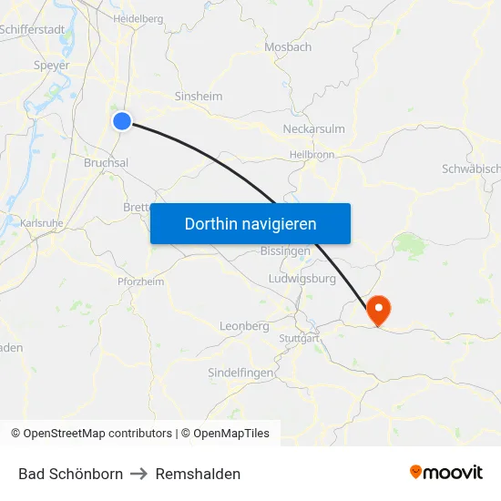Bad Schönborn to Remshalden map