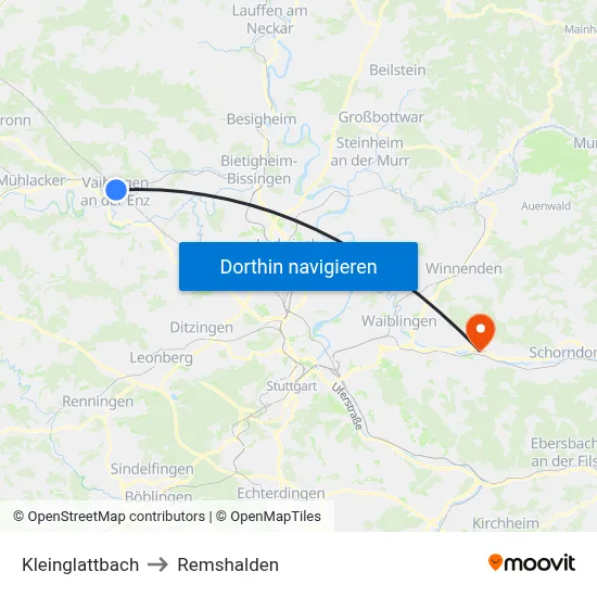 Kleinglattbach to Remshalden map