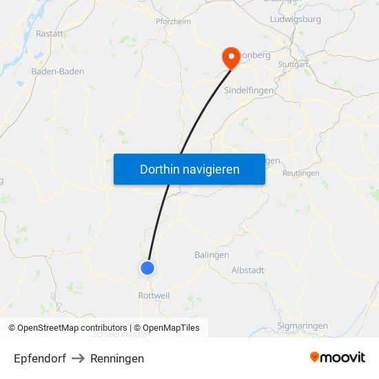 Epfendorf to Renningen map