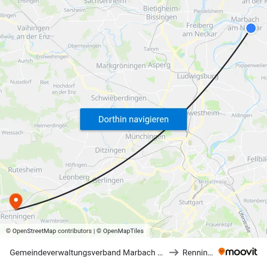 Gemeindeverwaltungsverband Marbach am Neckar to Renningen map