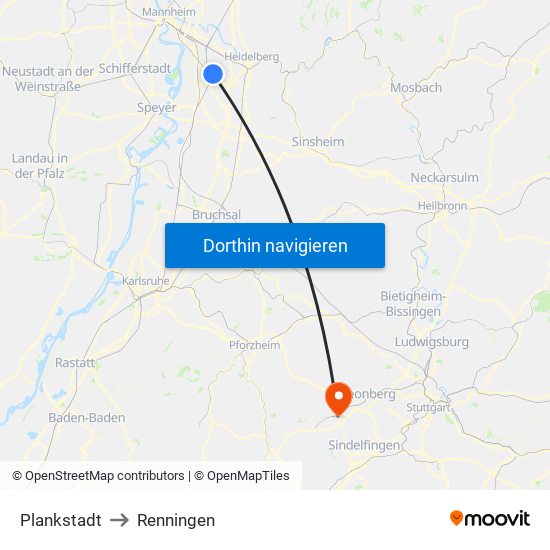 Plankstadt to Renningen map