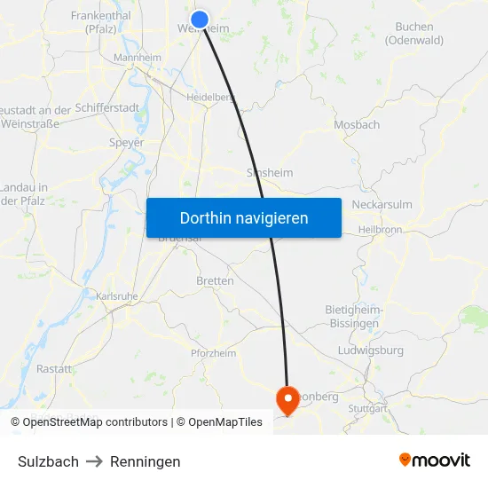 Sulzbach to Renningen map
