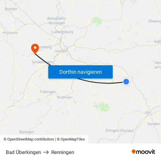 Bad Überkingen to Renningen map