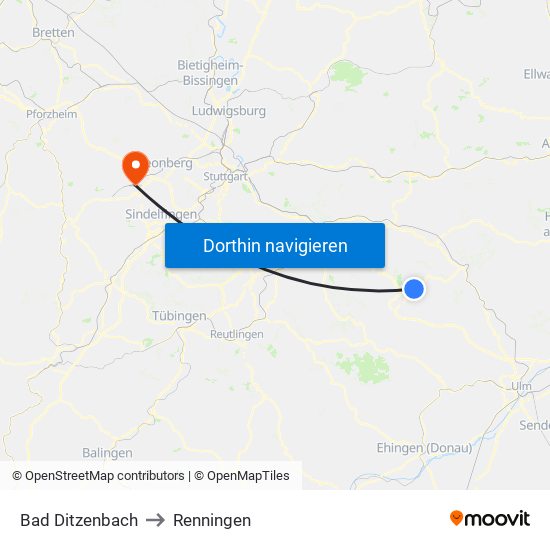 Bad Ditzenbach to Renningen map