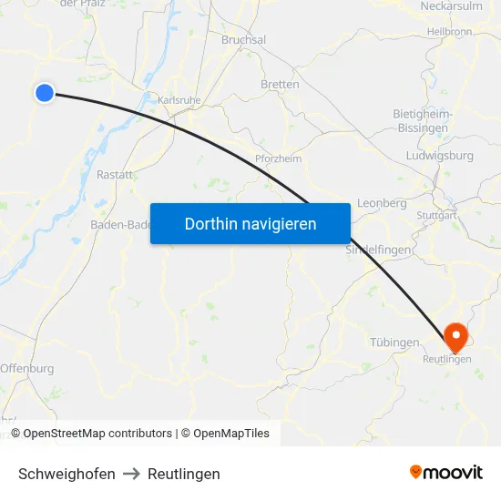 Schweighofen to Reutlingen map