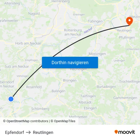 Epfendorf to Reutlingen map