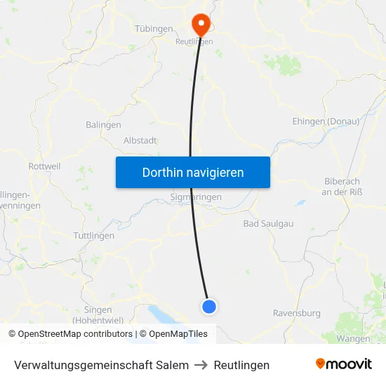 Verwaltungsgemeinschaft Salem to Reutlingen map