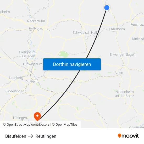 Blaufelden to Reutlingen map