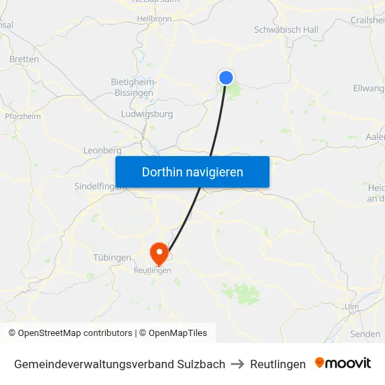 Gemeindeverwaltungsverband Sulzbach to Reutlingen map