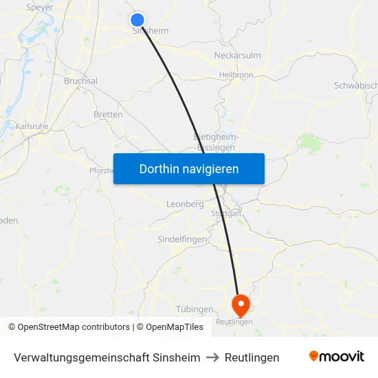 Verwaltungsgemeinschaft Sinsheim to Reutlingen map