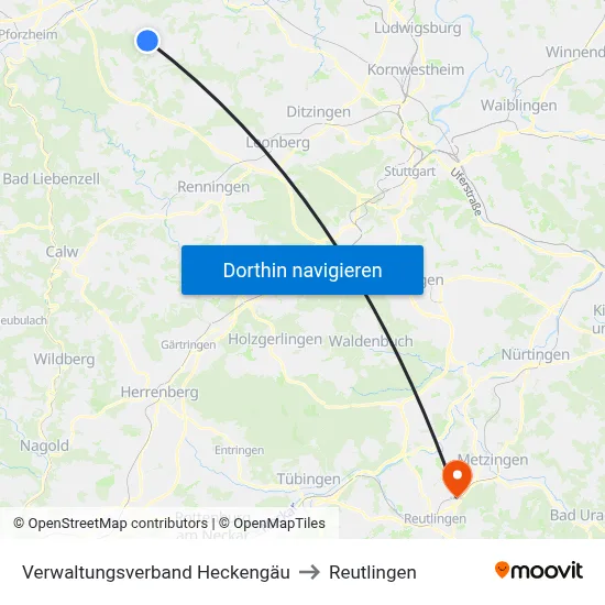 Verwaltungsverband Heckengäu to Reutlingen map