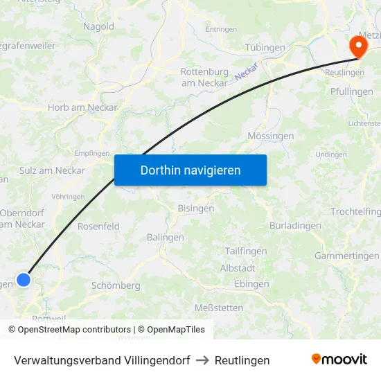 Verwaltungsverband Villingendorf to Reutlingen map