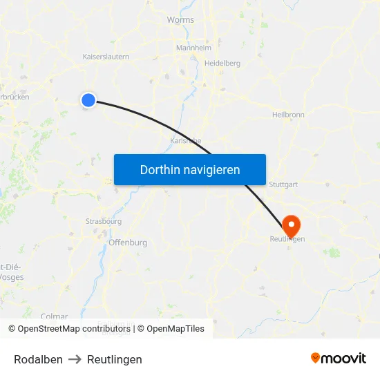 Rodalben to Reutlingen map