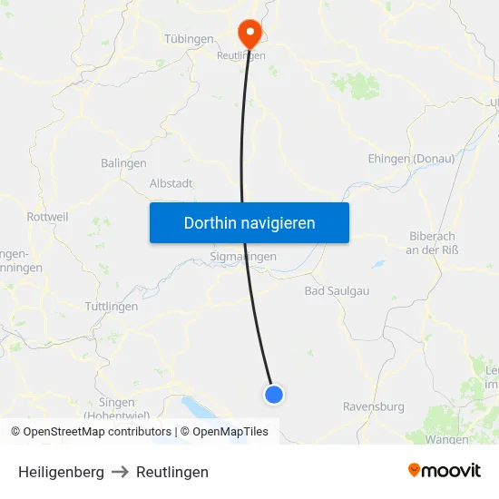 Heiligenberg to Reutlingen map