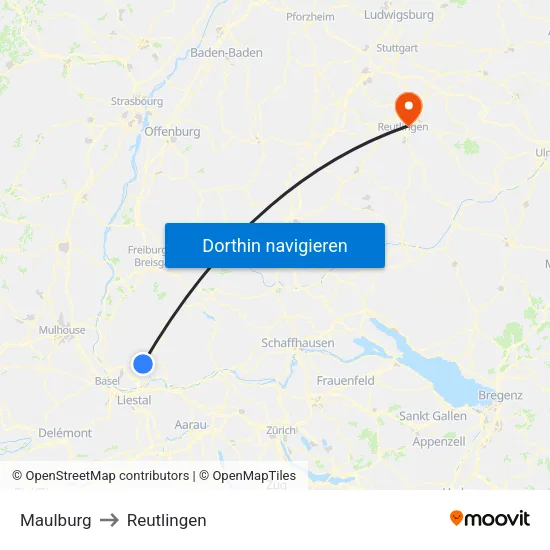 Maulburg to Reutlingen map