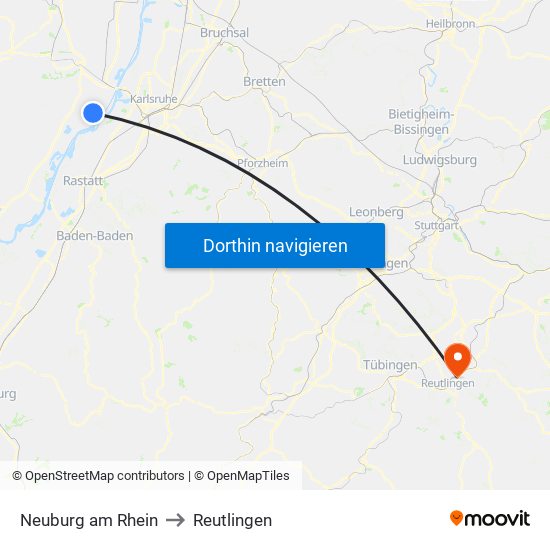 Neuburg am Rhein to Reutlingen map