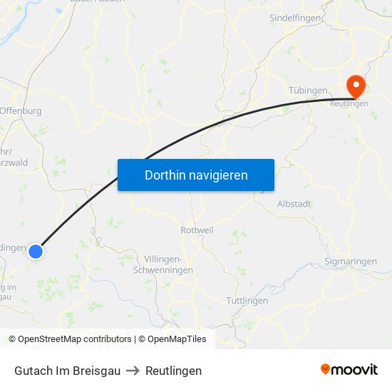 Gutach Im Breisgau to Reutlingen map