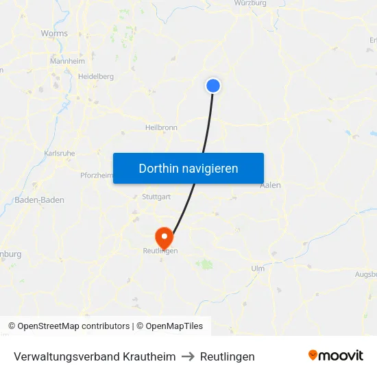 Verwaltungsverband Krautheim to Reutlingen map