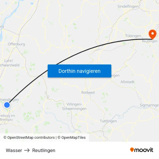 Wasser to Reutlingen map