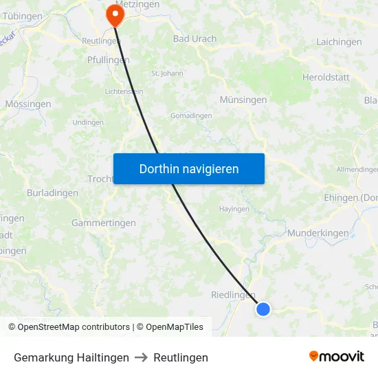 Gemarkung Hailtingen to Reutlingen map