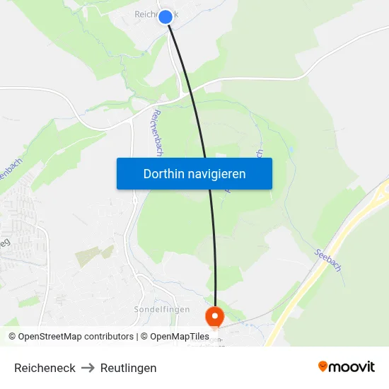 Reicheneck to Reutlingen map