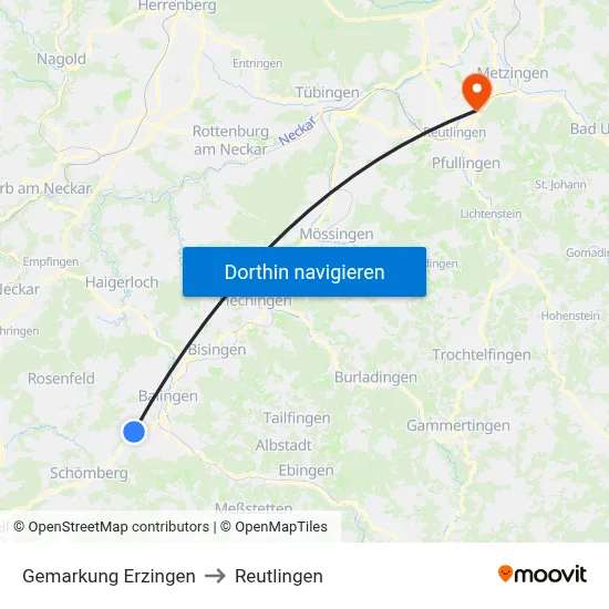 Gemarkung Erzingen to Reutlingen map