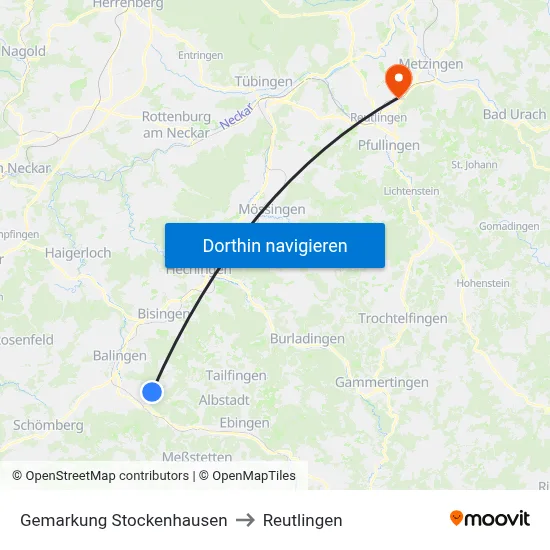 Gemarkung Stockenhausen to Reutlingen map