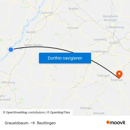Grauelsbaum to Reutlingen map
