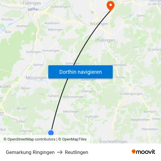 Gemarkung Ringingen to Reutlingen map
