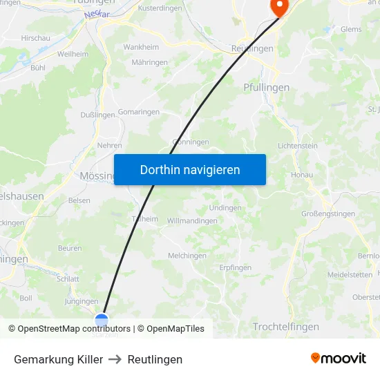 Gemarkung Killer to Reutlingen map
