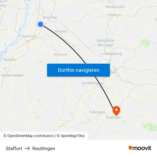Staffort to Reutlingen map