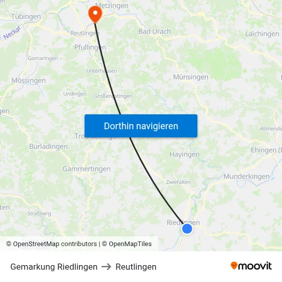 Gemarkung Riedlingen to Reutlingen map