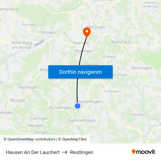 Hausen An Der Lauchert to Reutlingen map