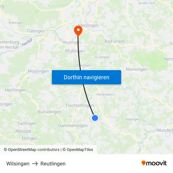 Wilsingen to Reutlingen map