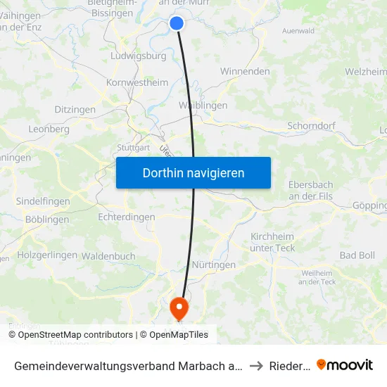 Gemeindeverwaltungsverband Marbach am Neckar to Riederich map