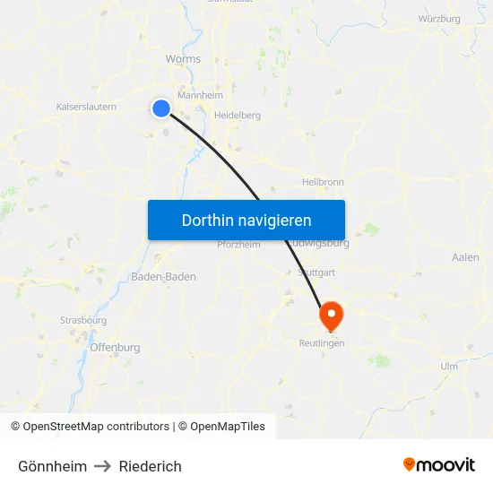 Gönnheim to Riederich map