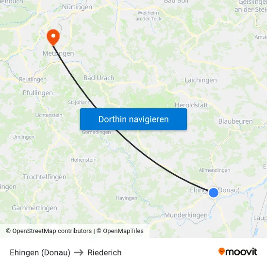 Ehingen (Donau) to Riederich map