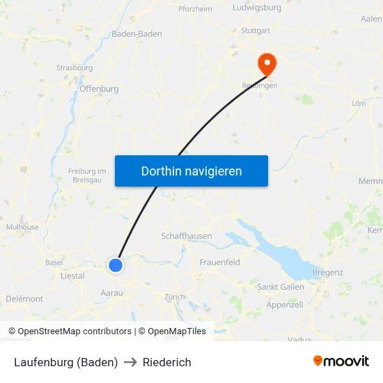 Laufenburg (Baden) to Riederich map