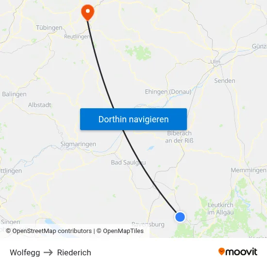 Wolfegg to Riederich map