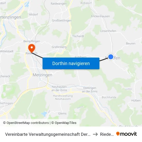 Vereinbarte Verwaltungsgemeinschaft Der Stadt Neuffen to Riederich map
