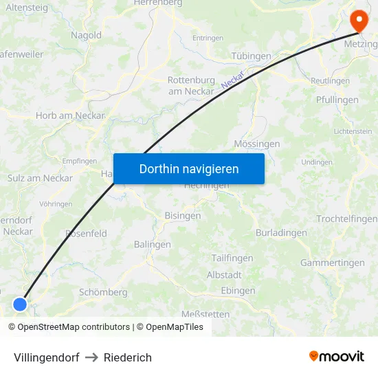 Villingendorf to Riederich map